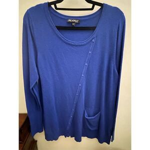 Susan Graver Women's Blue Asymmetrical Button Trim Tunic Top L